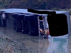 A 29-year-old from Toronto charged with careless driving when the truck full of chocolate he was driving toppled over on Hwy. 401.