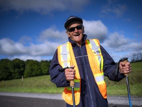 Eighty-two, diabetic and legally blind, Russell Mackay, known as Papa to many, was photographed during his fundraising walk from Beachburg to CHEO on Sunday, Aug. 30.