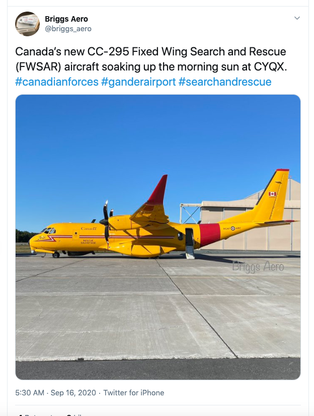 RCAF's first C-295 search and rescue aircraft arrives in Canada