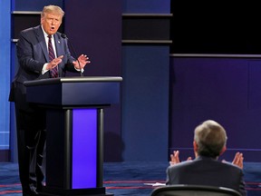 President Donald Trump argues with debate moderator Chris Wallace of Fox News Channel during the first 2020 presidential campaign debate, Sept. 29.