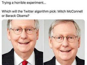 One user experimented with the feature by attempting to post a two-up image of Barack Obama and Mitch McConnell. Only McConnell's image was displayed by the feature.