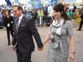 Bloc Québécois party leader Yves-François Blanchet and his wife, Nancy Deziel, arrive at the federal election leaders' debate at the Canadian Museum of History in Gatineau on Oct. 7, 2019.