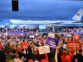 President Donald Trump addresses supporters during a campaign rally at MBS International Airport in Freeland, Michigan on September 10, 2020.