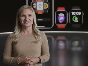 A handout still image from the keynote video released by Apple inc. shows Deidre Caldbeck introduces Family Setup in watchOS 7 for Apple Watch during a special event at Apple Park in Cupertino, California, September 15, 2020.