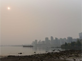 A view of the Vancouver, Canada, skyline under a heavy smog from clouds and smoke due to forest fires in Washington, Oregon and California, September 17, 2020.