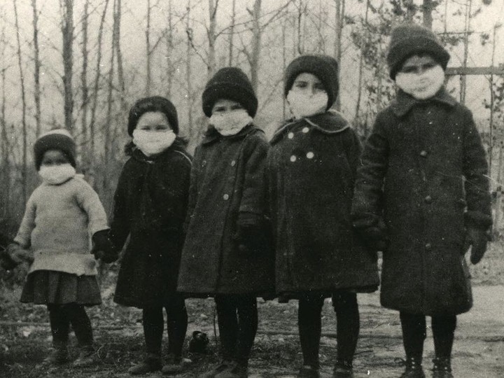  Children outside with their masks during the Spanish flu pandemic, the deadliest in Canadian history. The flu killed upwards of 50,000 Canadians between 1917 and 1919.