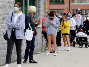 File photo/ Despite only one active case of COVID-19 in the Kingston, Frontenac, Lennox & Addington Public Health catchment area over 100 people still lined up outside the COVID-19 testing centre at the Leon's Centre in Kingston on Tuesday September 8, 2020.