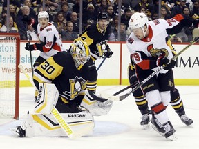 Matt Murray turns away a shot during a March 3 game between the Penguins and the Senators.