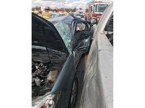 Ottawa Fire Services (OFS) was contacted by Ottawa Police at 1:39pm reporting a collision on Rockdale Road near Highway 417.  Updates from callers advised that one person was trapped following a head on collision.