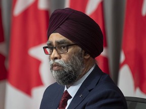 File photo of National Defence Minister Harjit Sajjan from a news conference in June.