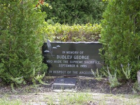 A memorial for Dudley George at Ipperwash Beach in Ipperawash Ont. on Friday August 28, 2020. George was fatally shot by an OPP officer 25 years ago.