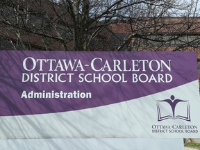 A May file photo of an Ottawa Carleton District School Board building sign on Greenbank Road.