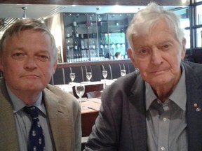 Arthur Milnes and Canada's 17th Prime Minister, John Napier Turner, at lunch in Toronto.