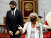 Then-governor general Julie Payette leaves with Prime Minister Justin Trudeau after the throne speech in the Senate chamber in Ottawa, Sept. 23, 2020.