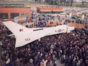 Files: The Arrow's debut to the world as it was pulled out of the hanger to be viewed by Avro employees and invited guests.