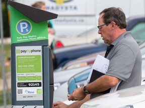 File photo of someone 
using a Precise ParkLink, a pay-and-display parking company, machine.