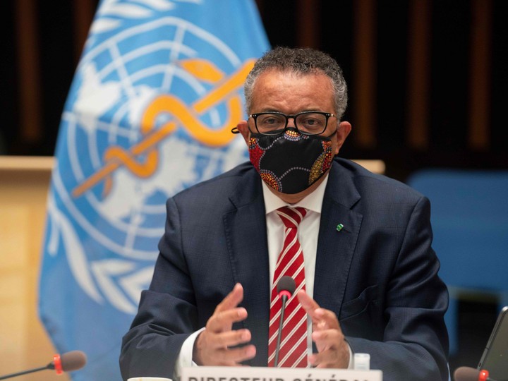  World Health Organization (WHO) Director-General Tedros Adhanom Ghebreyesus during a WHO meeting in Geneva.