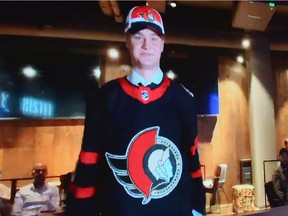 With the third pick of the 2020 NHL Draft, Tim Stützle of Mannheim of Germany is selected by the Ottawa Senators at the NHL Network Studio on Tuesday in Secaucus, New Jersey.