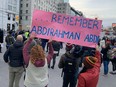 Supporters of Justice for Abdi took to the streets and blocked Elgin Street at Laurier Avenue in Ottawa.