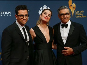 Red Carpet at the Canadian Screen Awards held at the Four Seasons Centre for the Performing Arts on Queen St. in Toronto, Ont. Dan Levy, Annie Murphy and Eugene Levy on Sunday March 1, 2015. PHOTO BY Dave Thomas/Toronto Sun/QMI Agency