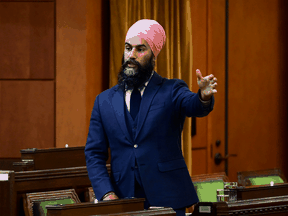 NDP leader Jagmeet Singh in the House of Commons on Wednesday, Oct. 21, 2020.