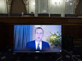 Facebook founder and CEO Mark Zuckerberg speaks via videoconference to a hearing of the U.S. Senate Commerce Committee in Washington, D.C., on Oct. 28, 2020.