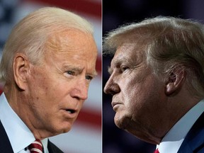 This combination of file pictures shows Democratic candidate Joe Biden and Republican candidate Donald Trump.