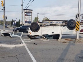 Truck involved in crash at St Joseph and Youville Tuesday.