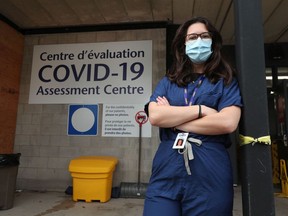 Julie Vachon is working at the COVID-19 assessment centre at Brewer Park.