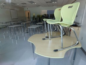 A file photo of an empty classroom at an Ottawa-area high school in mid-August.