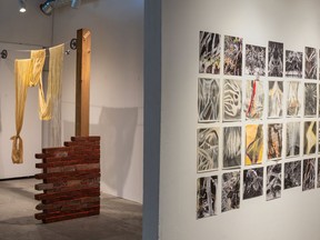 Reality Revisited: Enriched Bread Artists' 28th Annual Open Studio  Left: Taylor Boileau Davidson, Hung Out to Dry, 2020. Right: Patricia Kenny, Contemplating Roots, 2020,.