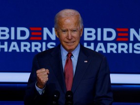 Democratic U.S. presidential nominee and former Vice President Joe Biden makes a statement in Wilmington, Delaware, U.S., October 28, 2020.