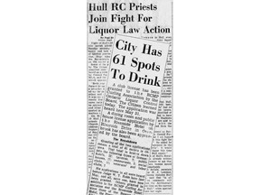 A pair of Ottawa Citizen stories from Sept. 16, 1957 revealed opposition on both sides of the Ottawa River to liquor licences being granted to area establishments.
