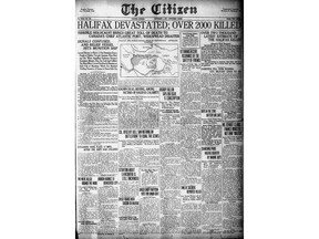 The Citizen's front page of Dec. 7, 1917, the day after the Halifax Explosion.