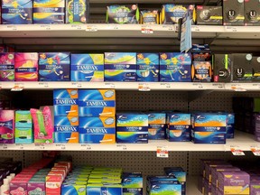 Tampons on a shelf at Orleans drug store.