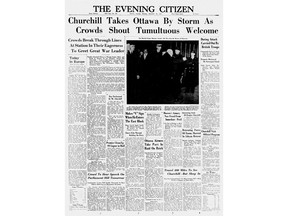 The Citizen's front page from Dec. 29, 1941, when British prime minister Winston Churchill arrived in Ottawa to address Parliament and meet with the war council.