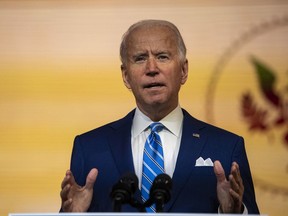 President-elect Joe Biden delivers a Thanksgiving address at the Queen Theatre on November 25, 2020 in Wilmington, Delaware.