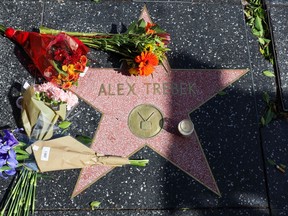 Flowers are seen on Alex Trebek's star on the Hollywood Walk of Fame on November 08, 2020 in Hollywood, California.