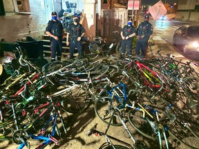 Police seized dozens of bikes at a location on Catherine Street.