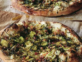 Brussels sprouts pizza carbonara from Modern Comfort Food.