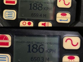 Speeds registered by two stunt drivers on Highway 417