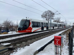 A LRT train between Tunney's Pasture and Pimisi station on Friday.