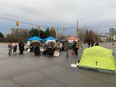 Demonstrators camped out overnight at the intersection of Laurier and Nicholas.