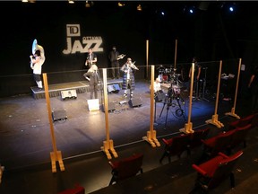 The Lemon Bucket Orkestra does a sound check at the Arts Court on Nov. 13, 2020.