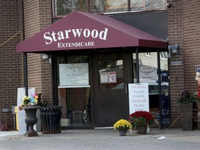 The entrance to the Extendicare Starwood long-term care home, where staff and residents are battling a serious COVID-19 outbreak.