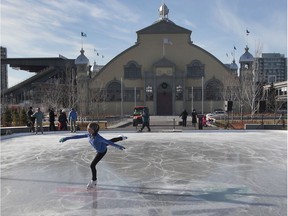 A skater on the Lansdowne Park Skating Court in December 2014. The ice surface is scheduled to open to the public on Friday.