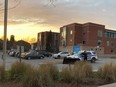 Police vehicles on teh scene at the Jewish Community Centre on Friday.