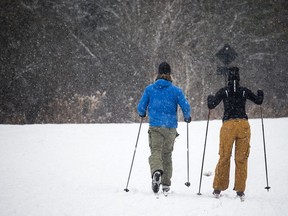 Cross-country skiers were enjoying a bit of fresh snow in Gatineau Park, Monday Dec. 28, 2020.