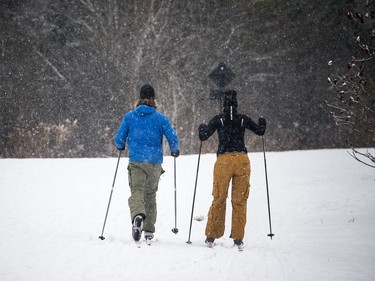Cross-country skiers were enjoying a bit of fresh snow on the trails in Gatineau Park on Monday.