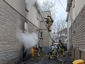 Ottawa Fire Services on scene at 130 Barrette St. in Vanier on Saturday.